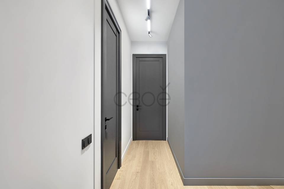 серые стены и белые двери в интерьере фото